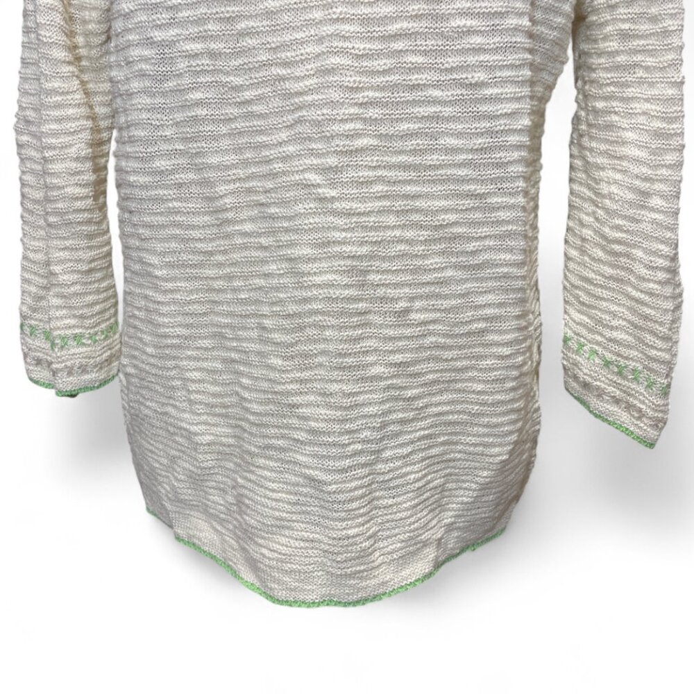 J Jill Womens Cream Light & Airy Knit Textured Embroidered Coastal Beach Sweater - Picture 3 of 7